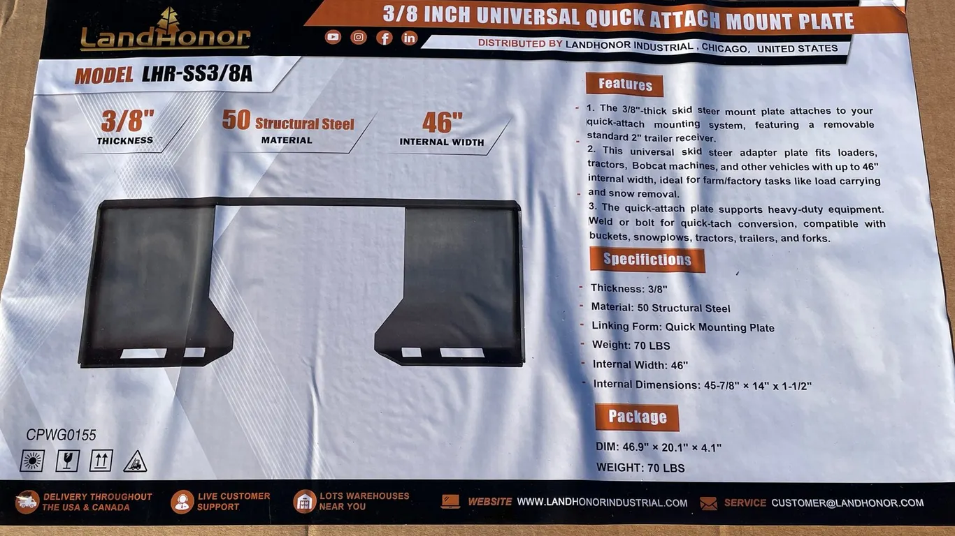 LandHonor 3/8" Thick Quick Attach Cut Out Mounting Plate