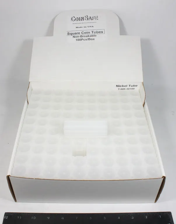 BOX OF 100 COIN SAFE SQUARE COIN NICKLE TUBES