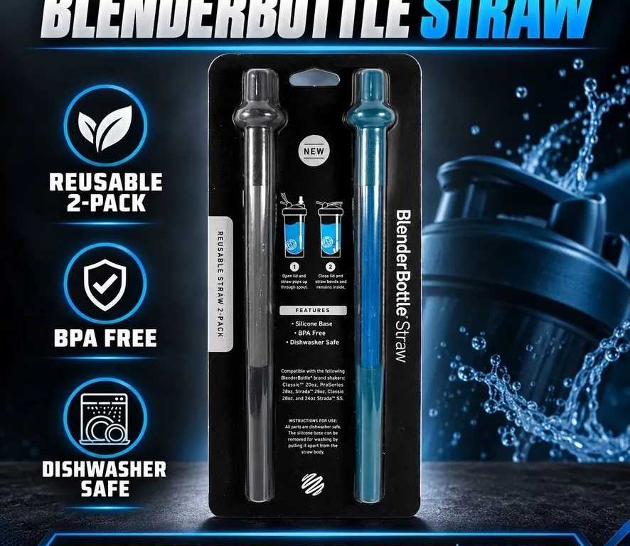 NEW 2PK BLENDER BOTTLE REUSABLE STRAWS