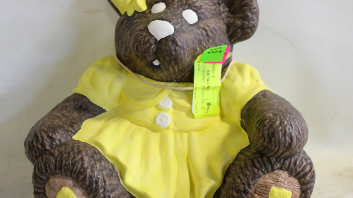 VINTAGE CERAMIC TEDDY BEAR PIGGY BANK
