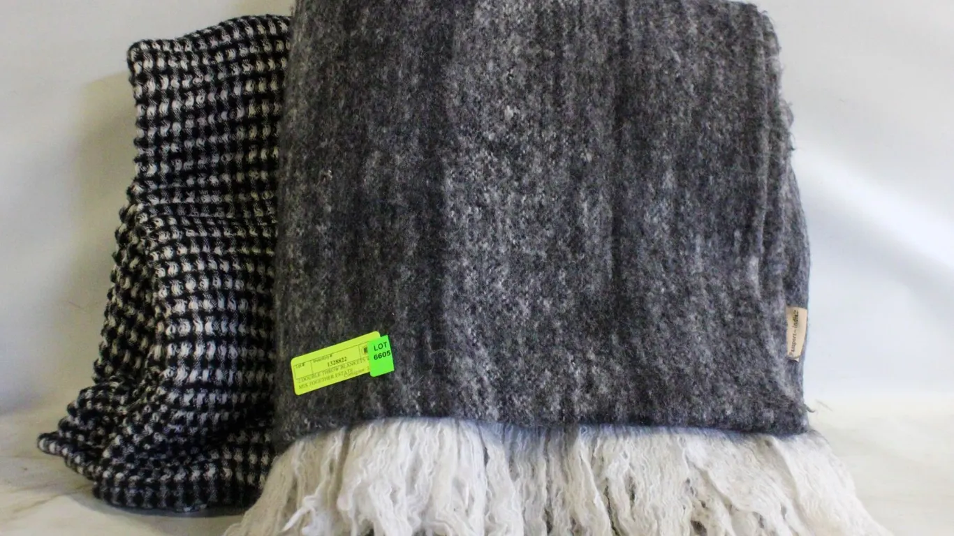 2 DOUBLE THROW BLANKETS WOOL MIX TOGETHER ESTATE