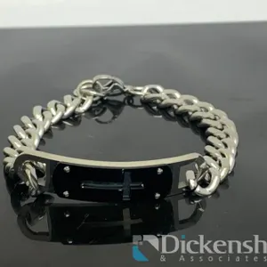 Silver Tone Cross Tag Bracelet