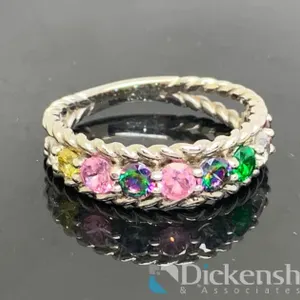 10K White Gold Band With Colorful Gemstones