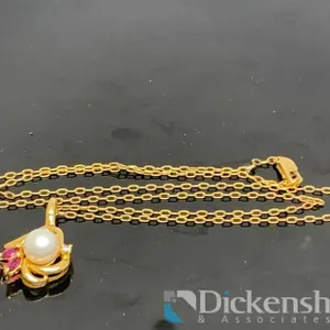 14K Yellow Gold Pearl & Ruby Pendant