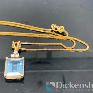 14K Yellow Gold Blue & Clear Stones Pendant