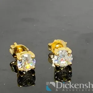 Gold Tone Stud Earrings With Clear Stones
