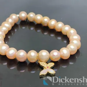 Sydney Evan 14K Yellow Gold Butterfly Charm Pearl Bracelet
