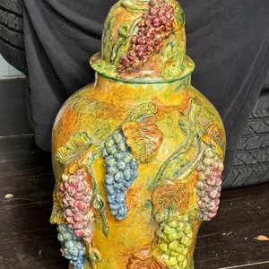 Majolica-Style Lidded Ceramic Jar
