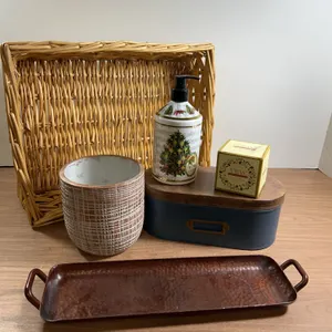 Decorative Mixed Lot: Tray, Basket, Soap, Candle, Vase, Box