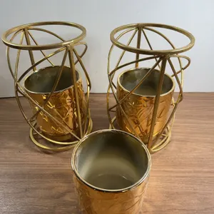 3 Gold Glass Candle Holders with Metal Stands