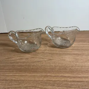 Pressed Glass Creamer and Sugar Set with Star Pattern