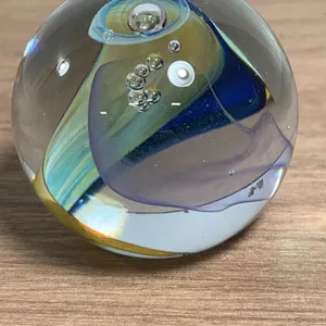 Multicolor Swirled Art Glass Paperweight With Bubbles