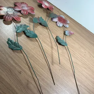 Four Painted Metal Flower Garden Stakes