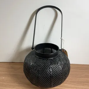 Black Metal Outdoor Lantern with Mesh Design Handle