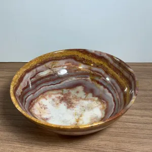 Polished Onyx Stone Bowl with Natural Veining