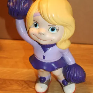 Purple Cheerleader Girl Vinyl Bank With Pom-Poms