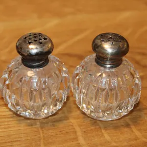 Cut Glass Salt & Pepper Shakers with Sterling Tops Pair