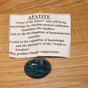Polished Blue Apatite Gemstone Cabochon With Info Card