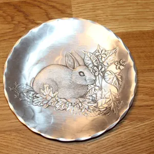 Ideal Products Inc. Embossed Pewter Plate with Rabbit Motif