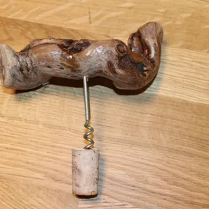 Wood Handle Corkscrew With Metal Spiral and Cork Piece