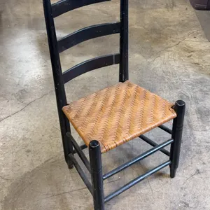 Vintage Black Painted Wooden Ladder Back Chair with Woven Splint Seat