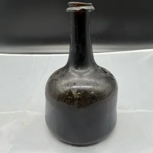 Antique Dark Amber Glass Bottle with Long Neck