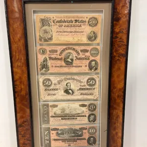 Framed Confederate States of America Currency Display – $500, $100, $50, $20 & $10