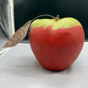 Vintage Large Painted Wooden Apple with Metal Leaf – Folk Art Décor