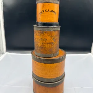 Antique Primitive Bentwood Spice Boxes with Tin Banding