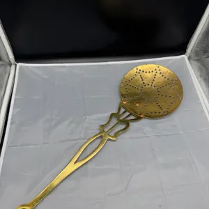 Vintage Brass Pierced Kitchen Skimmer Strainer with Decorative Handle