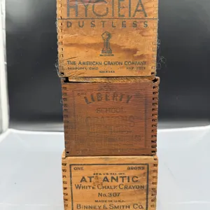 Antique Wooden Advertising Chalk Boxes – Hygeia, Liberty & Atlantic – 3 Pieces