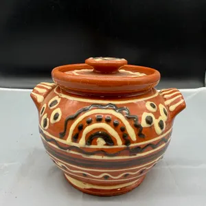 Chris Donald Henry Ford Museum Greenfield Village Redware Pottery Bean Pot with Lid