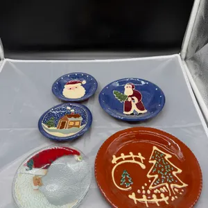 Vintage Hand-Painted Christmas Pottery Plates – Santa & Holiday Designs – 5 Pieces