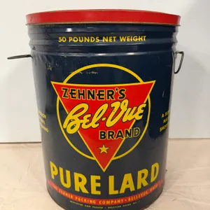 Vintage Zehner's Bel-Due Brand Pure Lard 50 lb Advertising Tin – Belleville Ohio