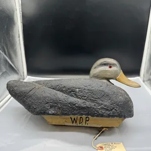 Vintage Warren D. Paxton Hand-Carved Black Duck Cork Hunting Decoy – Marked W.D.P.