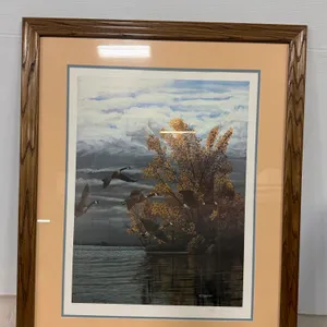 Jeff Howard Signed 1989 Canada Geese Wildlife Art Print – Framed