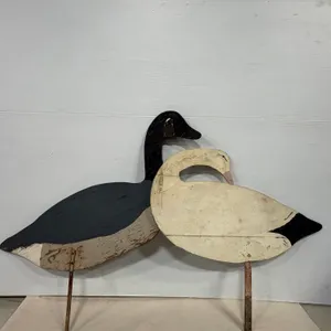 Pair of Vintage Wooden Canada Goose and Snow Goose Silhouette Hunting Decoys