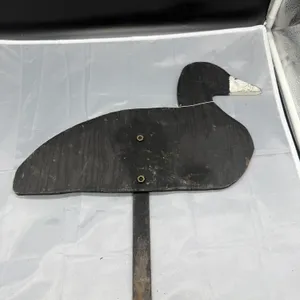 Vintage Black Wooden Duck Silhouette Hunting Decoy with Metal Stake