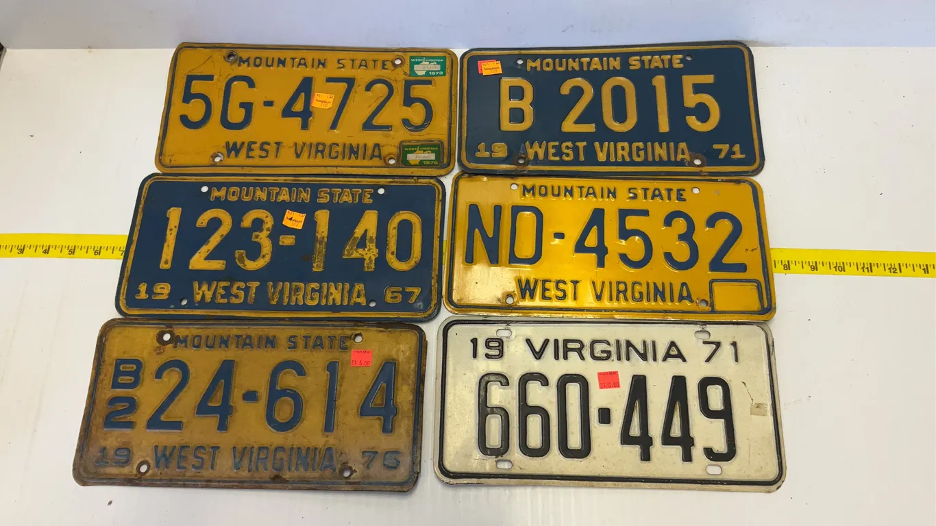 (6) Vintage License plates