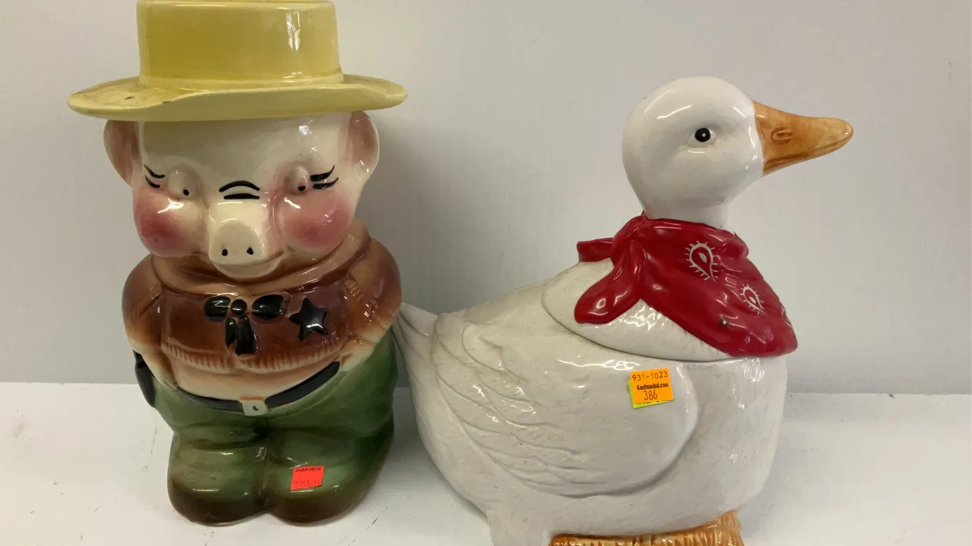 Vintage Pug Cookie Jar, Vintage Duck Cookie Jar