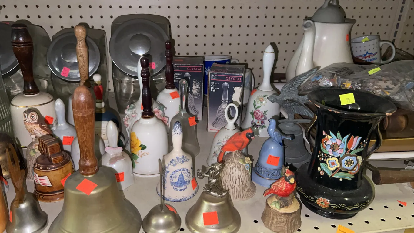 Misc. Items (Bells, Ceramic Jugs, Covered Candy Dish, Puzzle Pieces)