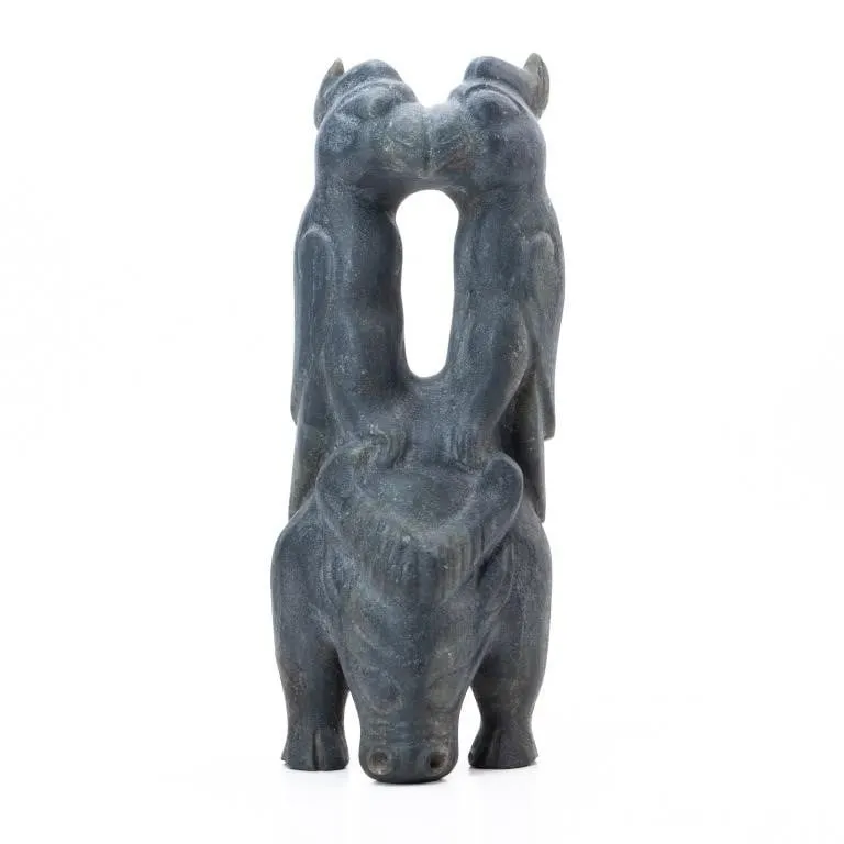 CHINESE ARCHAISTIC CARVED JADE / HARDSTONE TOTEM