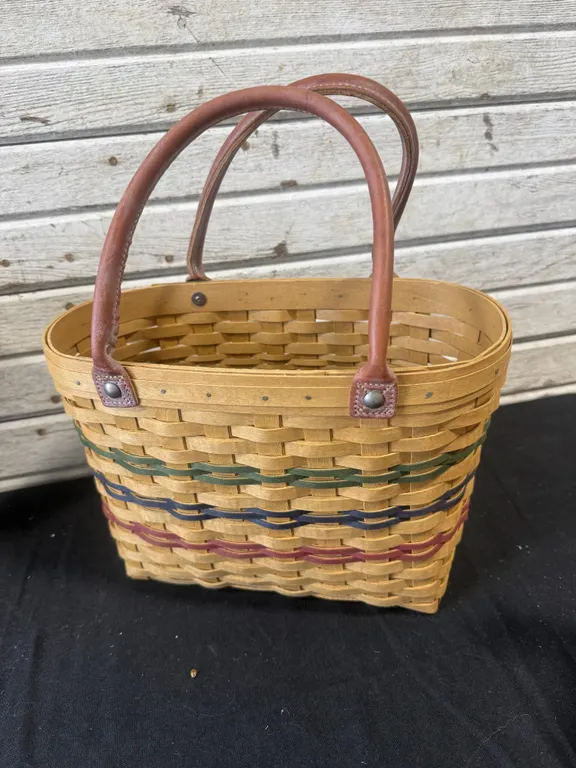 Longaberger Woven Basket with Leather Handles 2003