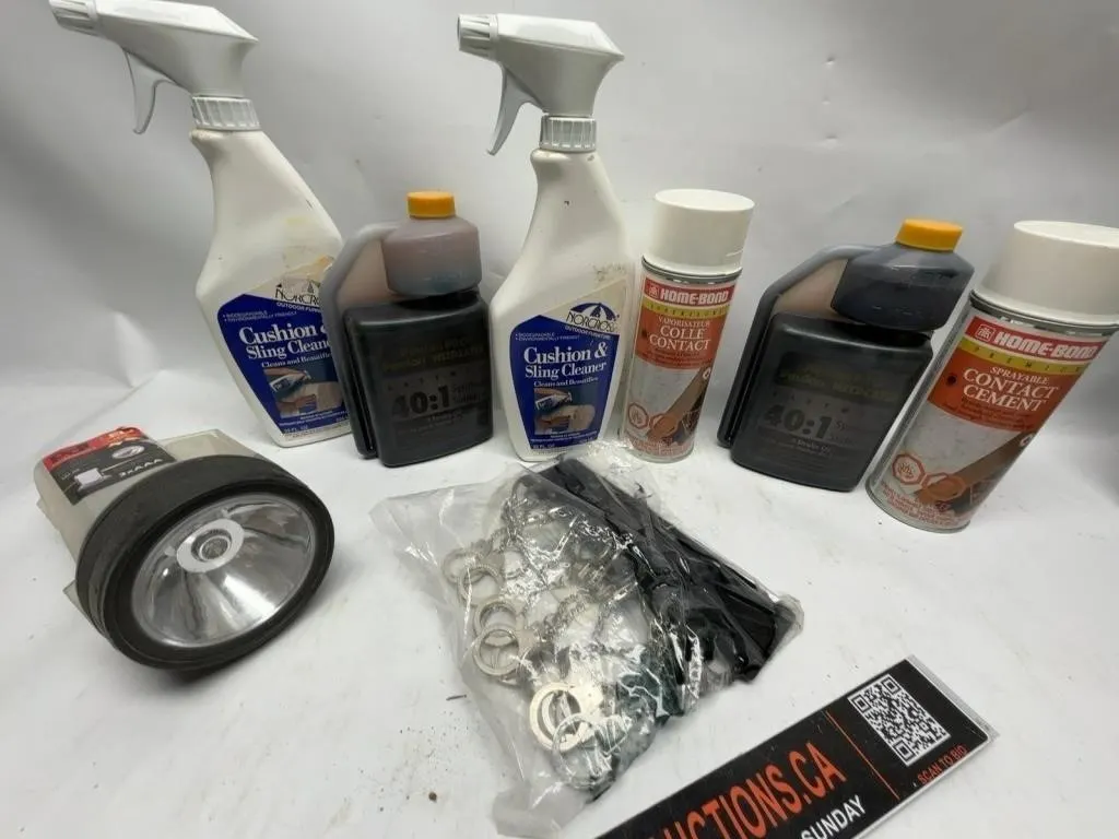 Cleaning Supplies, Contact Cement & Flashlight Lot