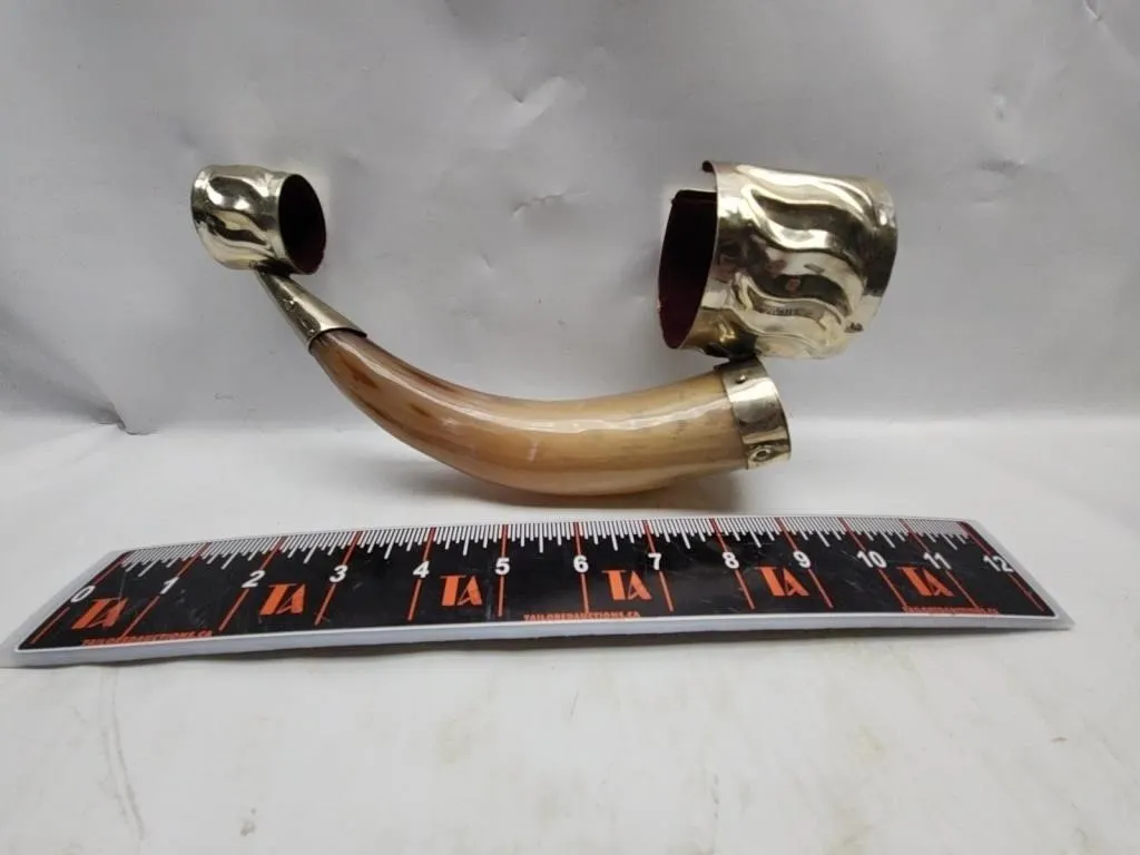 Decorative Drinking Horn with Metal Trim