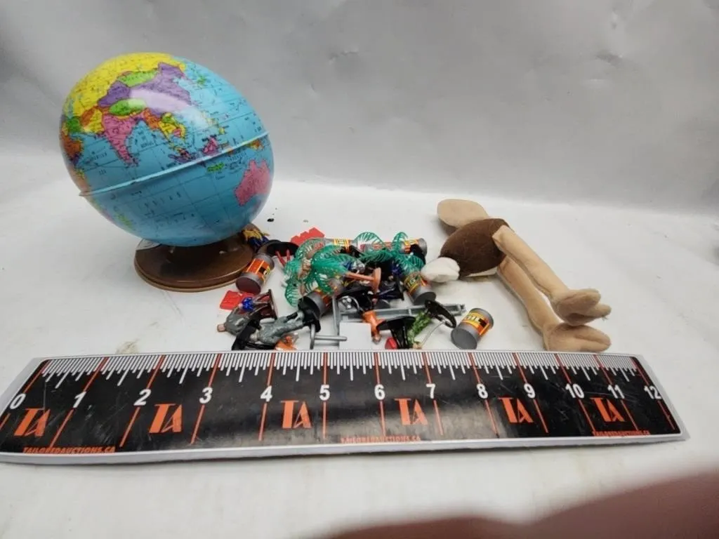 Mini Globe, Plush Monkey & Toy Soldiers Lot