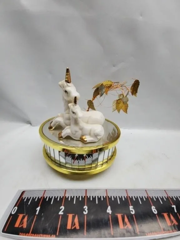 Unicorn Figurine Music Box with Gold Tree
