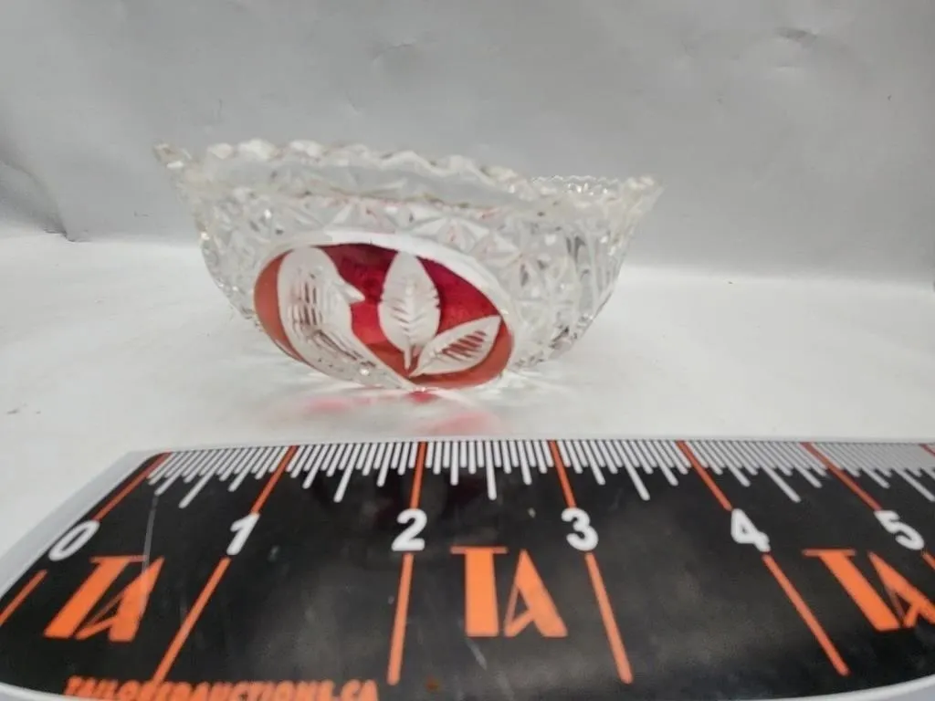 Cut Crystal Bowl with Red Swan Design