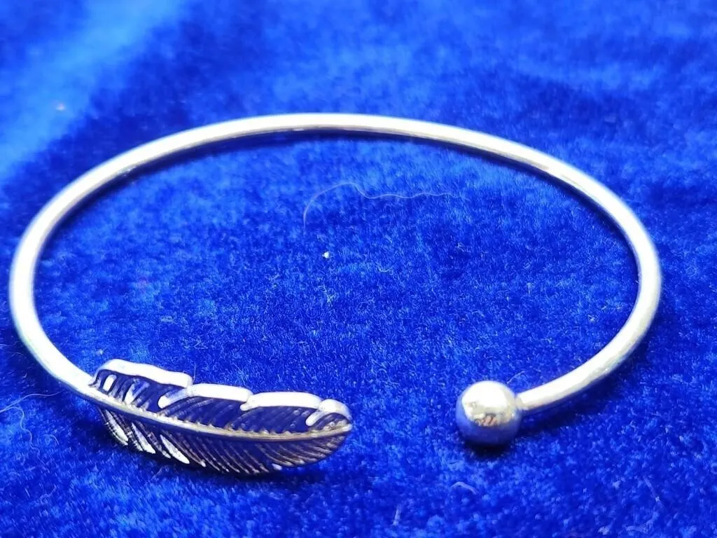 Sterling Silver 925 Feather Cuff Bracelet