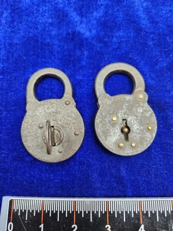Vintage 6 Lever Padlocks with Key, Pair